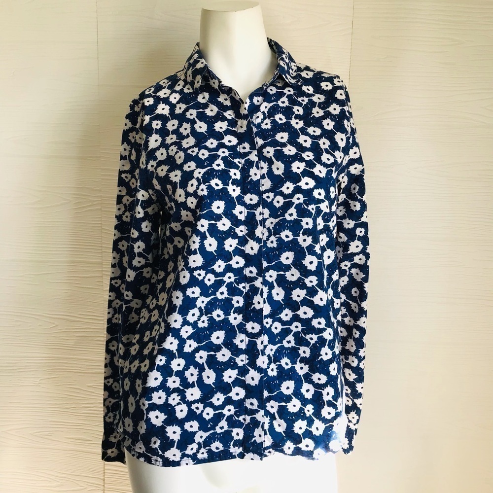 KATE SPADE SATURDAY BLUE WHITE BUTTON DOWN SHIRT SIZE XS